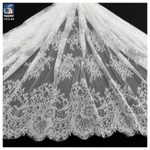 YX1199 New Design Elegant Lightweight White Tulle Lace Fabric 2026 Embroidered Polyester Eyelash Lace Fabric for Apparel...