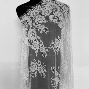 YX1200 Apricot/White English Embroidery White Wavy Lace Fabric Wedding Dress Girl Italy Eyelash Lace Fabric New 2026 - 100%...