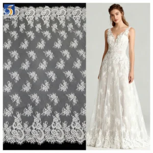 YX1200 Apricot/White English Embroidery White Wavy Lace Fabric Wedding Dress Girl Italy Eyelash Lace Fabric New 2026 - 100%...