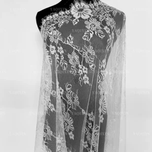 YX1206 Cheap and High Quality Latest Mesh Eyelash Lace Fabric Milky White Flower Embroidery German Wedding Dress Lace Fabric...