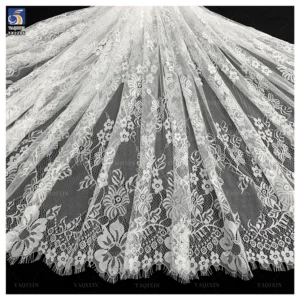 YX1206 Cheap and High Quality Latest Mesh Eyelash Lace Fabric Milky White Flower Embroidery German Wedding Dress Lace Fabric...