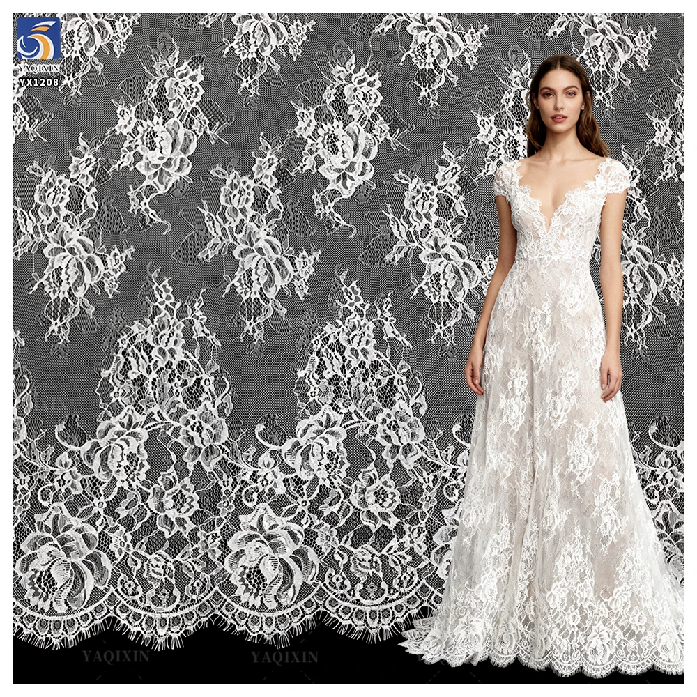 YX1208 RTS Free Sample Custom-Made Multi-Color Eyelash Lace Fabric 10 Pieces French Wedding Dress With Romantic Lace Fabric...