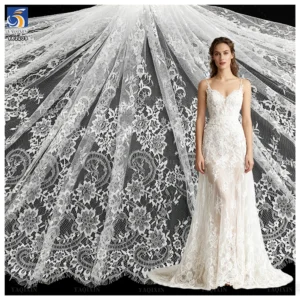 YX1209 300*150CM Manufacturer Chinese Eyelash Lace Fabric European Style Beautiful French Bride Tulle Lace Fabric Soft...