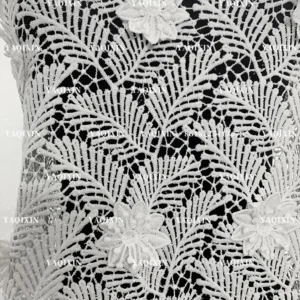 YX1211 Summer Leaves Tropical Style Clothing Lace Fabric Water-Soluble White Dress Hand 3D Embroidery Flowers Fabric Milk...