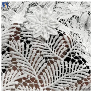 YX1211 Summer Leaves Tropical Style Clothing Lace Fabric Water-Soluble White Dress Hand 3D Embroidery Flowers Fabric Milk...