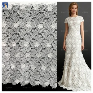 YX1211 Summer Leaves Tropical Style Clothing Lace Fabric Water-Soluble White Dress Hand 3D Embroidery Flowers Fabric Milk...