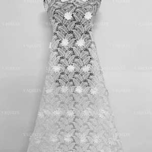 YX1211 Summer Leaves Tropical Style Clothing Lace Fabric Water-Soluble White Dress Hand 3D Embroidery Flowers Fabric Milk...