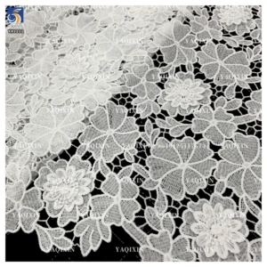 YX1212 New 200gsm Poly 3D Hand Embroidery Flowers Lace Fabric High Quality Woven Water-Soluble Mesh Net Lace Fabric - 100%...