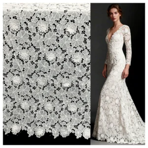 YX1212 New 200gsm Poly 3D Hand Embroidery Flowers Lace Fabric High Quality Woven Water-Soluble Mesh Net Lace Fabric - 100%...
