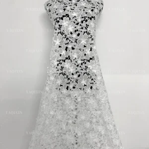 YX1213 200gsm Hand Embroidery 3D Flowers Lace Fabric Water-Soluble Milk Silk Embroidery Poly Net Lace Fabric White Dress...