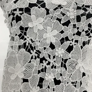 YX1213 200gsm Hand Embroidery 3D Flowers Lace Fabric Water-Soluble Milk Silk Embroidery Poly Net Lace Fabric White Dress...