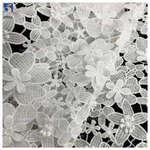 YX1213 200gsm Hand Embroidery 3D Flowers Lace Fabric Water-Soluble Milk Silk Embroidery Poly Net Lace Fabric White Dress...