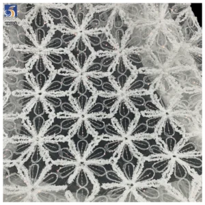 YX1216 American Summer Knitted Embroidery Flowers Fabric Mesh Crochet Rope Lace Fabric With Sequins for Women Dress - 100%...