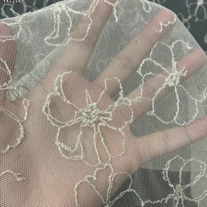 YX1218 Newly Launched Full-Width Gold Thread Polyester Flowers Embroidery Women's Dress Soft Mesh Fabric Embroidered - 100%...