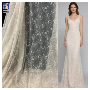 YX1218 Newly Launched Full-Width Gold Thread Polyester Flowers Embroidery Women's Dress Soft Mesh Fabric Embroidered - 100%...