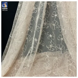 YX1218 Newly Launched Full-Width Gold Thread Polyester Flowers Embroidery Women's Dress Soft Mesh Fabric Embroidered - 100%...