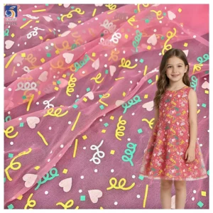 YX1221 National Standard Quality Offset Printed Heart Tulle Fabric 2026 New Year/Valentine's Day Party Tulle Print Fabrics...