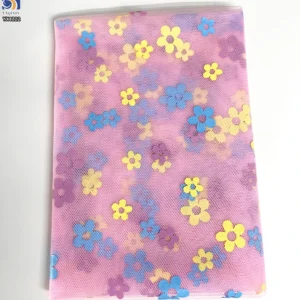 YX1222 2026 Offset Printing Custom Pink/Blue/Yellow Florals Mesh Tulle Fabrics for Girls' Skirts Children's Day Tulle Fabric...
