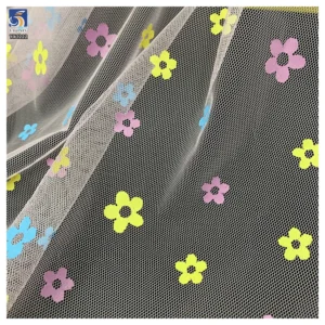 YX1222 2026 Offset Printing Custom Pink/Blue/Yellow Florals Mesh Tulle Fabrics for Girls' Skirts Children's Day Tulle Fabric...