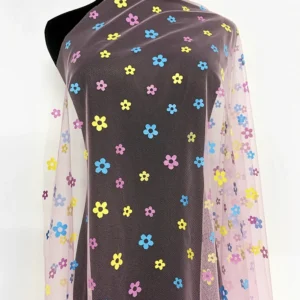 YX1222 2026 Offset Printing Custom Pink/Blue/Yellow Florals Mesh Tulle Fabrics for Girls' Skirts Children's Day Tulle Fabric...