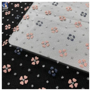 YX1224 High Quality Knitted Pink Florals Offset Print Mesh Fabric With Silver Glitter Dots for Women's Clothing Tulle - 100%...