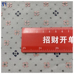 YX1224 High Quality Knitted Pink Florals Offset Print Mesh Fabric With Silver Glitter Dots for Women's Clothing Tulle - 100%...