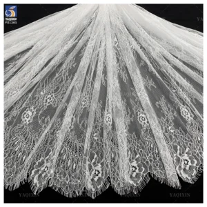 YX1227 Super Popular High Quality Eyelash French Lace Fabric for Bridal 100 Nylon Woven White Eyelash Lace Fabric Textile...