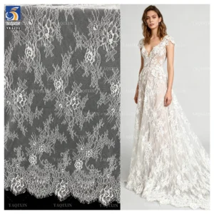 YX1227 Super Popular High Quality Eyelash French Lace Fabric for Bridal 100 Nylon Woven White Eyelash Lace Fabric Textile...