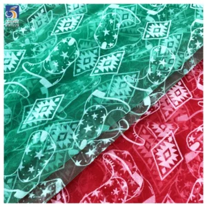 YX1229 Popular Holiday Mesh Tulle Fabrics and Textiles Knitted Christmas Shoes and Trees Pattern White Flocked Tulle Fabric...