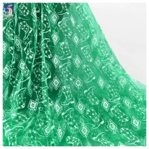 YX1229 Popular Holiday Mesh Tulle Fabrics and Textiles Knitted Christmas Shoes and Trees Pattern White Flocked Tulle Fabric...