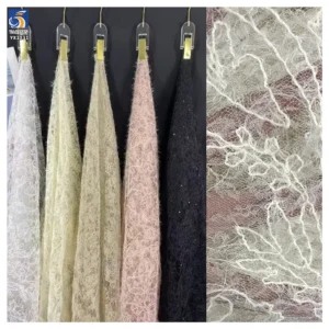 YX1231 Cheap Brushed Tassel Wool Embroidered Mesh Lace Fabric With Sequins Custom Embroidery Clothing Mesh Fabric - 100%...