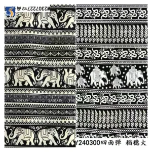 YX1233-1 Custom 100D Chiffon 4 Way Stretch Polyester Print Fabric African Tribal Totem Animal Elephant Pattern Print Fabric...