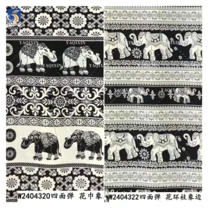 YX1233-1 Custom 100D Chiffon 4 Way Stretch Polyester Print Fabric African Tribal Totem Animal Elephant Pattern Print Fabric...