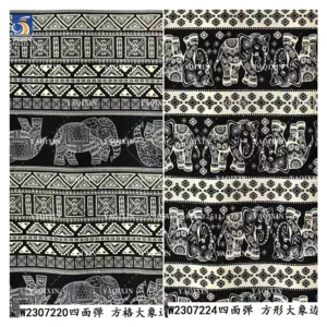 YX1233-1 Custom 100D Chiffon 4 Way Stretch Polyester Print Fabric African Tribal Totem Animal Elephant Pattern Print Fabric...