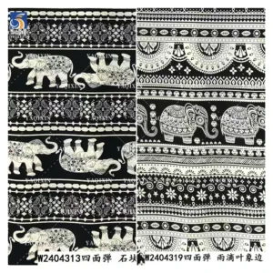 YX1233-1 Custom 100D Chiffon 4 Way Stretch Polyester Print Fabric African Tribal Totem Animal Elephant Pattern Print Fabric...