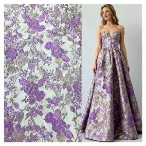 YX1242 High Quality Polyester Purple American Brocade Fabric for Pretty Dress Embossed Yarn-Dyed Brocade Jacquard Fabric...