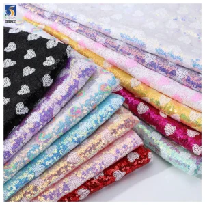 YX1244 New Arrival 3mm Holographic Sequin Embroidery Fabric for Women American Pink Valentine's Day Dreamy Heart Sequin...