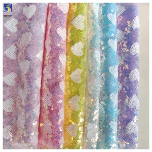 YX1244 New Arrival 3mm Holographic Sequin Embroidery Fabric for Women American Pink Valentine's Day Dreamy Heart Sequin...