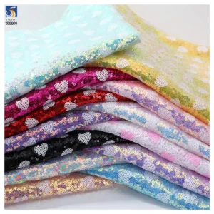 YX1244 New Arrival 3mm Holographic Sequin Embroidery Fabric for Women American Pink Valentine's Day Dreamy Heart Sequin...