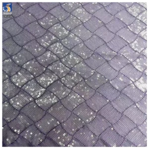 YX1250 Lavender Purple 5mm Sequin Mesh Fabric Crystal Sheet Clear Checkered Embroidered Knit Sequin Trendy Clothing Fabrics...