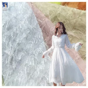 YX1253 Korean Style Design Feather Tassel Lurex Chiffon Fabric Fashionable New Garment Jacquard Fabric for Girls Costumes...