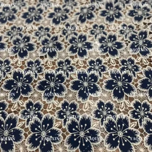 YX1257 2025 New Single-Sided Openwork Two-color Embroidered Fabric 150gsm Chiffon Water-Soluble Lace Fabric Embroidery...
