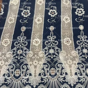 YX1257 2025 New Single-Sided Openwork Two-color Embroidered Fabric 150gsm Chiffon Water-Soluble Lace Fabric Embroidery...
