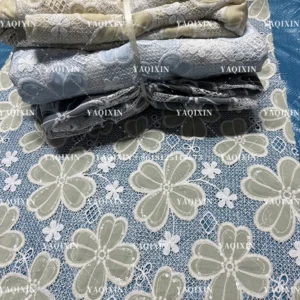 YX1258 2026 150gsm Hollow-Out Single-Sided Embroidery Fabric Chiffon White Water-Soluble Two-Color Embroidery Lace Fabric...