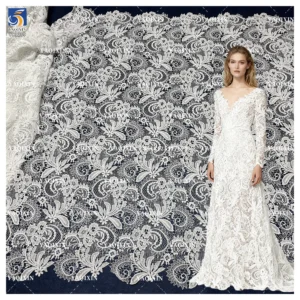 YX1259 Heavy-Duty Lace Wedding Dress Fabric Cashew Pattern Water-Soluble Bone Thread Embroidery Paisley Lace Fabric - 100%...