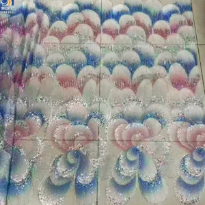 YX1263 New Arrival Mermaid Design Dress Fabric 3D Printed Floral Embroidery Colorful Mesh Lace Fabric With Bead 5 Yards...