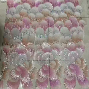 YX1263 New Arrival Mermaid Design Dress Fabric 3D Printed Floral Embroidery Colorful Mesh Lace Fabric With Bead 5 Yards...