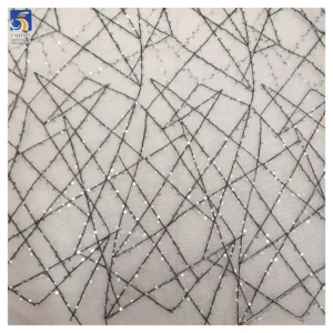 YX1268 2026 Customized 2 Yards Cross Embroidery 3MM Black Sequin Tulle Fabric for Dress Knitted Mesh Fabric With Sequins...