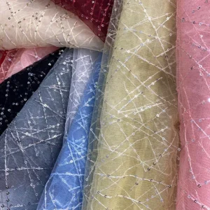 YX1268 2026 Customized 2 Yards Cross Embroidery 3MM Black Sequin Tulle Fabric for Dress Knitted Mesh Fabric With Sequins...