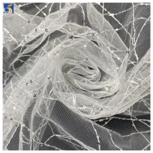 YX1268 2026 Customized 2 Yards Cross Embroidery 3MM Black Sequin Tulle Fabric for Dress Knitted Mesh Fabric With Sequins...